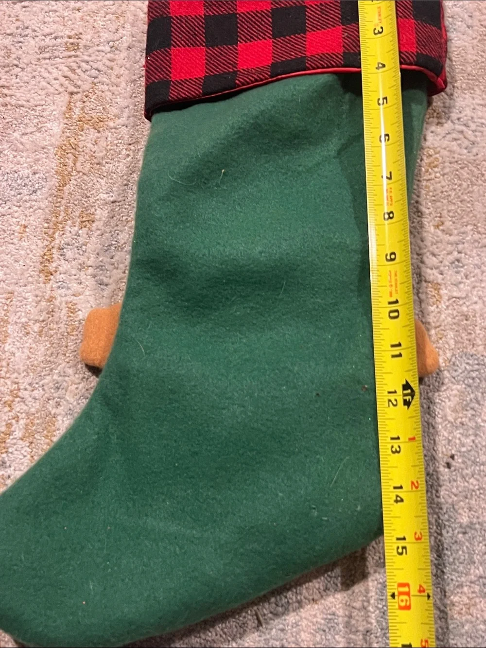 Green Cat Holiday Pet Stocking with Buffalo Plaid Cuff z95